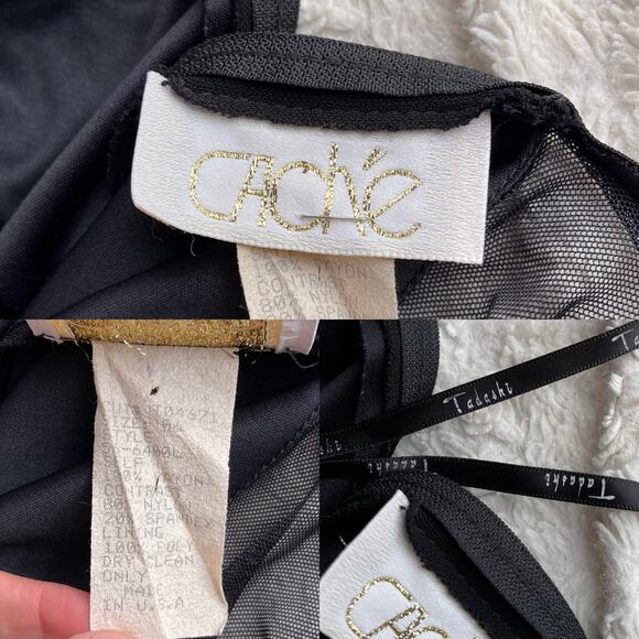 Cache Tadashi sheer illusion maxi dress vintage 90s Y2K mesh long sleeve gown S - Picture 4 of 14